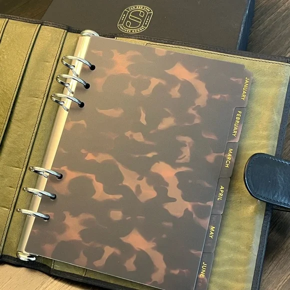 A5 custom Van Der Spek Janet Leather Planner / Organizer in Black & Olive - Picture 8 of 11